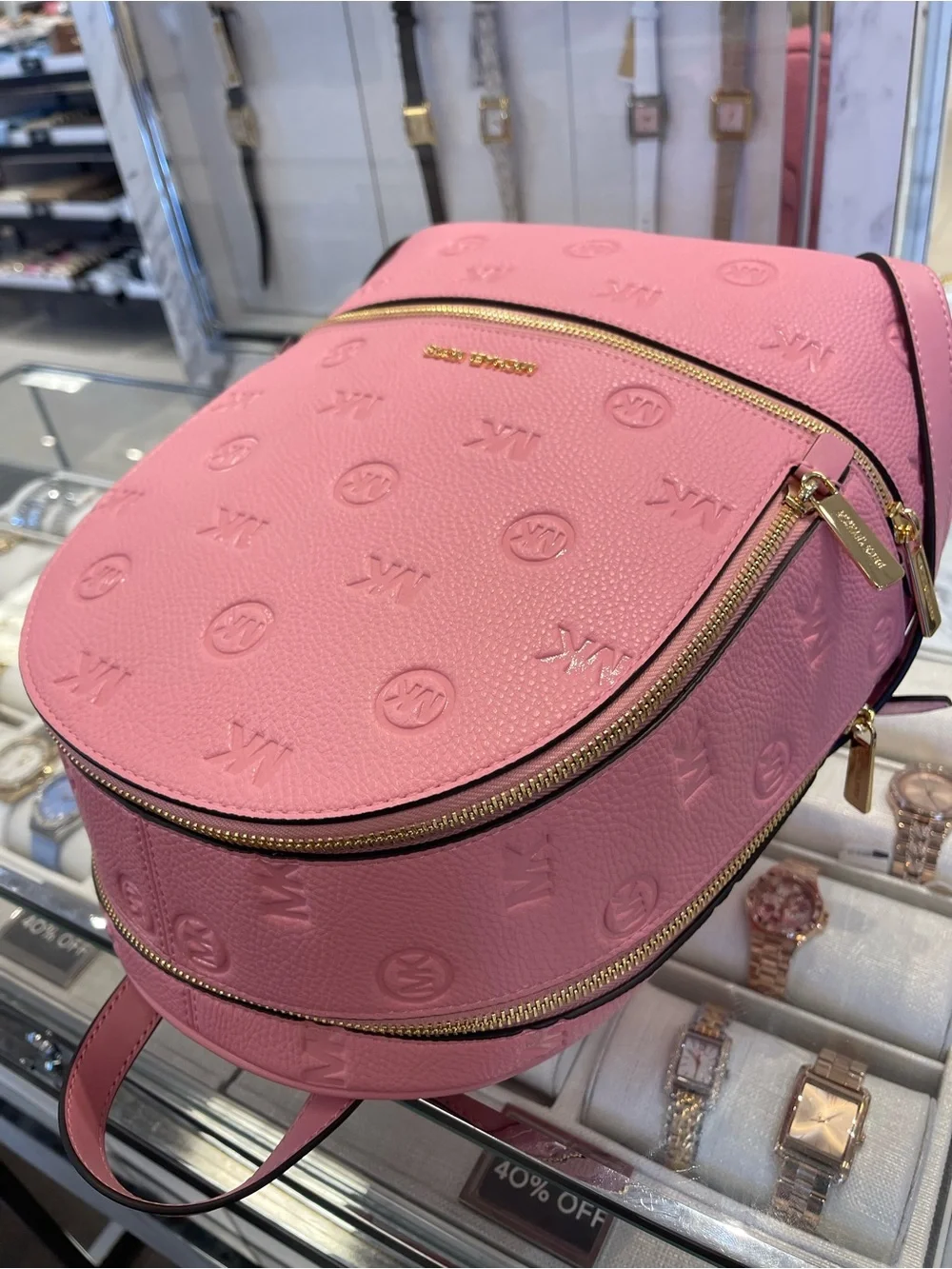 Michael Kors Rhea Medium Zip MK Logo Debossed Backpack Carnation NWT